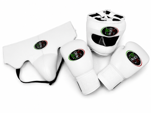 No Boxing No Life - Conjunto de Boxeo Blanco Estilo Mexicano, Hecho de Cuero Vacuno Genuino, Conjunto de Entrenamiento de Combate de Alta Calidad - Product Image 1