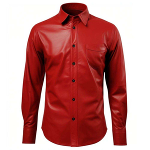 เสื้อเชิ้ตแขนยาวลำลองหนังสีน้ำตาลสำหรับผู้ชาย มีกระเป๋าหน้าอกและกระดุมปิด ปกเสื้อพับลงได้ สีพื้น ใส่ได้ในฤดูใบไม้ร่วง - Product Image 4