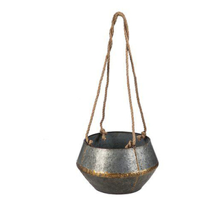 Maceta galvanizada colgante de forma redonda con mango de cuerda para Balcón de casa, maceta y maceta de hierro de Metal de diseñador de lujo - Product Image 6