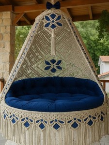 Fauteuil suspendu en macramé, chaise suspendue en macramé, hamac bohème en macramé, chaise suspendue faite à la main - Product Image 2