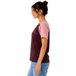 T-shirt Raglan Femme Bordeaux et Rose, Col Rond, Manches Courtes, Personnalisable avec Logo, en Polyester Coton, Décontracté, Été, Vêtements OEM ODM - Product Image 3