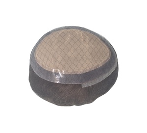 Silk Pro Model color # 4 Remy Human Hair Toupee <b>Wig</b> for <b>Men</b> with Capillary Patches and Non-Needle Insertion - Product Image 4