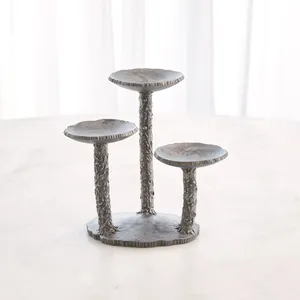 Rustic Three Pillar Candle Holder with Textured Stems and Round Base for Dining Table Centerpiece <b>Mantel</b> and Modern Home Styling - Product Image 3