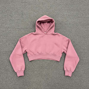 OEM New Arrival Cropped Style <b>Women's</b> Hoodies 100% Cotton Fabric Solid Pink Color Drop-Shoulder Breathable Hoodies for <b>Woman</b> - Product Image 5
