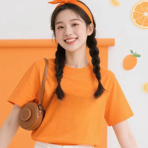 Camiseta de algodón 95% + 5% elastano, tejido twill, informal/estilo urbano/ropa de playa, naranja, estampado regular (estampado gráfico) - Product Image 1