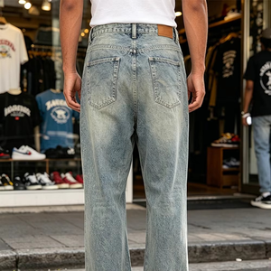 EIDEO OEM ODM, Jeans de Mezclilla Personalizados para Hombre, Estilo Hip Hop Rock, Vintage, Holgados, Color Gris Desgastado - Product Image 4