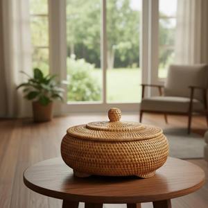 Panier de rangement modeste avec couvercle, idéal pour les essentiels de cuisine, les collations, l'organisation des comptoirs et des tables, vente en gros depuis l'Inde - Product Image 2