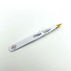 Pinzas para cejas blancas con punta dorada y mango dentado, logotipo personalizado, pinzas para cejas puntiagudas de acero inoxidable, servicio OEM - Product Image 2