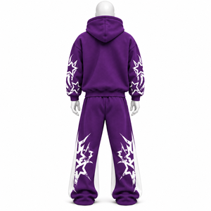 Ensemble de survêtement unisexe en molleton 100 % coton épais, coupe oversize, avec broderie de logo personnalisée, style streetwear, comprenant un sweat à capuche court et un pantalon de jogging, en vente - Product Image 2