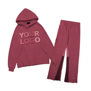 OEM Wholesale Unisex Oversized Faded Grey Fleece Tracksuit <b>Mens</b> Embossed Number <b>Pullover</b> Hoodie Loose Fit Sweat Pant Set - Product Image 2