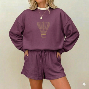 Ensemble deux pièces pour femmes, haut à col montant et short, toucher doux, forme décontractée, facile à porter, vêtements décontractés pour tous les jours - Product Image 1