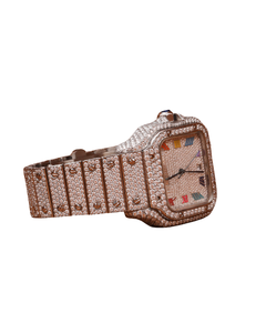 Montre en or blanc avec cadran multi-chiffres romains et diamants Moissanite sur le cadran, montres à quartz pour la vente à l'exportation, montre Hip Hop avec diamants - Product Image 2