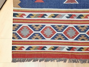 Handmade Kilim Area <b>Rug</b> Geometric Pattern Flatweave Wool Acrylic Rectangle Living Room <b>Boho</b> Tribal Style Jute Backing - Product Image 5