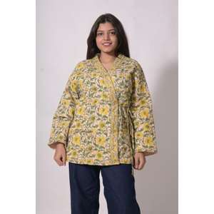 Chaqueta hecha a mano con estampado en bloque, chaleco tipo kimono de algodón para mujer, chaqueta corta estilo bata de baño - Product Image 2