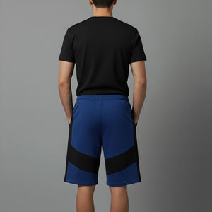 Shorts Bermuda Homme Bleu Uni en Polyester/Coton Longueur Genou avec Panneaux Noirs Taille Élastique Séchage Rapide Décontracté Sport Durable - Product Image 5