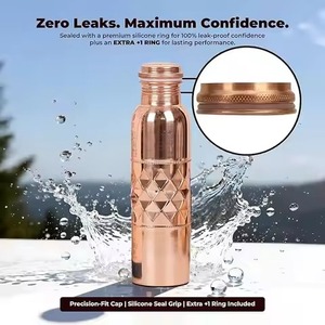 100% Pure Copper Modern Water Bottle Eco-Friendly Ayurvedic <b>Drinkware</b> Handmade Portable Bottle for Travel Office Home Daily Use - Product Image 6