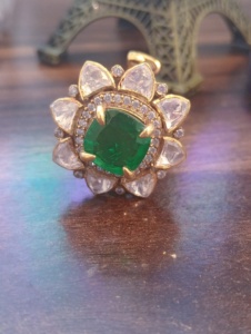 Amaira Jewels Flower Shape Classic <b>Cocktail</b> <b>Ring</b> Green Doublet Square Stone 18K <b>Gold</b> Plated Women's Glam Engagement Jewelry - Product Image 3