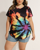 Kaos Wanita Ukuran Besar 100% Katun, Motif Tie-Dye, V-Neck, Oversize, Logo Custom, Drop Shoulder, 180 GSM, Cocok untuk Musim Panas, Laris Manis
