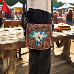 Bolso Bandolera Vintage de Moda Bohemia para Mujer, Verano Invierno, Correa Única, Ligero, de Cuero Genuino, con Incrustaciones Florales - Product Image 1