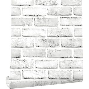 Papier adhésif imitation brique 3D 120 pouces de long x 18 pouces de large, auto-adhésif, à coller et à décoller, en blanc et gris, pour murs, papier peint imitation brique - Product Image 1