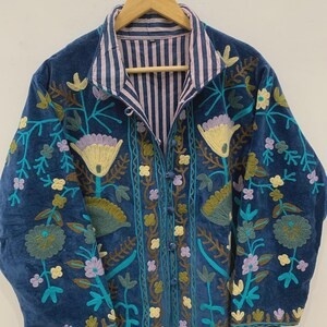 Bohemian Floral Embroidered Velvet Jacket Windproof and Breathable Suzani Overcoat Winter Knitted Short <b>Coat</b> - Product Image 4
