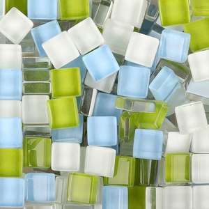 Décoration de maison DIY : Cube en verre cristal imprimé au laser, paillettes bleues et blanches, Woods Abbott - Product Image 1