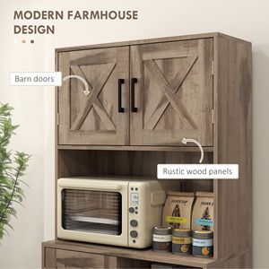 Mobile dispensa da cucina stile rustico da 71 pollici con anta a vetro, piano d'appoggio per forno a microonde, ripiani regolabili in resina, finitura grigia - Product Image 4