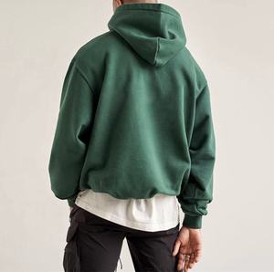 เสื้อฮู้ดดี้โอเวอร์ไซส์ผ้าฝ้ายหนา 500gsm แบบสั่งทำพิเศษ สีเขียวฟอเรสต์  ติดกระดุมแบบสแนป  สำหรับผู้ชาย สไตล์สตรีทแวร์  แบบเรียบ  ไม่มีลาย  ใส่ได้ทั้งผู้ชายและผู้หญิง - Product Image 2