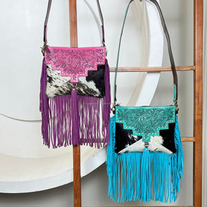New Personalized 2025 Hand <b>Tooled</b> <b>Leather</b> Fringe Crossbody Bag for Women's Large Capacity Cowhide Zipper Shoulder Handbag Purses - Product Image 4