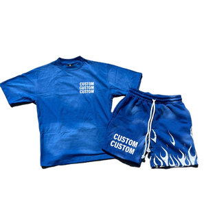 Ensemble décontracté 2 pièces en coton 100% de haute qualité, t-shirt et short surdimensionnés avec logo personnalisé imprimé pour hommes - Product Image 3