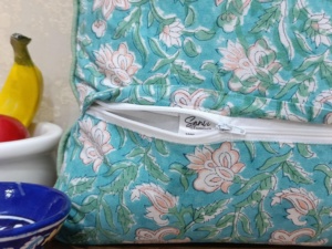 Real Hand Block Printed Pistachio Sky Blue Feuille Home 100% Cotton Slub Anti-Dust Mite Anti-Bacteria <b>Cushion</b> Cover Front <b>Back</b> - Product Image 5