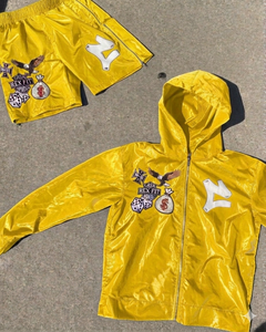 Solid Color Casual Sportswear <b>Women</b> 2 Piece Shorts Set Zipper Long Sleeve <b>Jacket</b> and Shorts Tracksuit Outdoor Windbreaker Set - Product Image 2