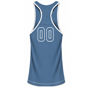 Steel Blue White Swim Tank <b>Top</b> Sleeveless <b>Racerback</b> Lightweight Quick Dry Breathable Training Performance Athletic Swimwear - Product Image 2