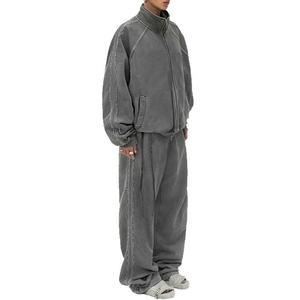 Ensemble de survêtement de luxe en molleton technique épais 100 % coton, style vintage vieilli, avec sweat à capuche zippé et pantalon de survêtement - Product Image 3