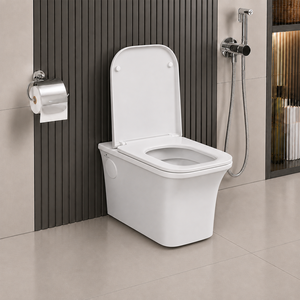 WC mural moderne de luxe en céramique blanche, monobloc allongé, avec chasse d'eau Tornado, abattant à fermeture douce et siphon en P, pour hôtel, école, villa - Product Image 2