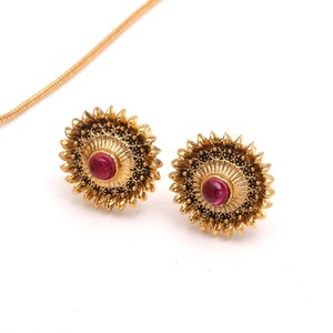 Collar con Colgante de Girasol de Latón, Chapado en Oro de 22K, Joyería con Flor de Rubí, Colgante Nupcial para Mujer - Product Image 2