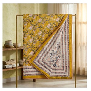 Elegant White Yellow <b>Floral</b> Dohar Hand-Printed Pure Cotton Reversible Buy Direct From Indian Supplier - Product Image 1