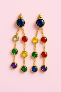925 Sterling <b>Silver</b> 14K Gold Plated Rainbow Gemstone Dangle Earrings Multicolor Crystal Statement Jewelry Gift - Product Image 4