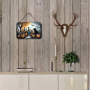 Nuevo gato negro espeluznante colgante de pared de Halloween CARTEL DE Metal de aluminio Multicolor para cocina Bar baño decoración del hogar 8HX12W - Product Image 4