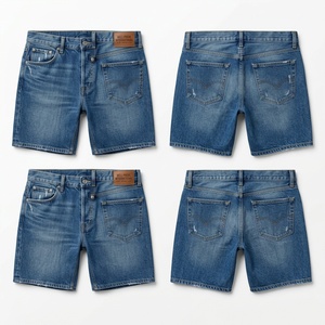 Shorts en jean stretch en coton premium pour femme, 340 GSM, écologiques, taille mi-haute, gris anthracite, finition délavée et usée, décontractés - Product Image 3