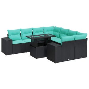 Juego de sofás de patio de ratán sintético negro de 9 piezas con cojines, colección de muebles de exterior - Product Image 2