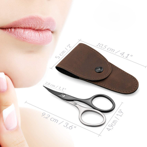 Ciseaux de manucure incurvés en acier inoxydable avec étui en cuir marron, lame tranchante pour la coupe des cuticules, outils de beauté pour adultes - Product Image 3