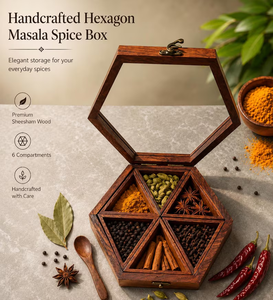 Boîte à épices en bois faite à la main avec couvercle en verre, organisateur d'épices Masala Dabba à 6 compartiments - Product Image 2