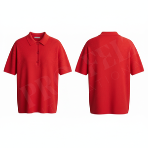 Polo rouge uni à manches courtes en coton côtelé, coupe décontractée, respirant, avec logo brodé personnalisé, idéal pour l'été - Product Image 6