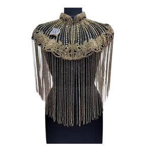Cape de luxe vintage en maille à sequins pour femme Sequissential 2026, avec strass, blocs de couleur, respirante, à longues franges, couleur or rose - Product Image 1