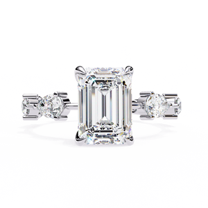 Anillo de Compromiso de Diamante Cultivado en Laboratorio con Corte Radiante Platino y Piedras Laterales en Forma de Pera, Chapado en Oro, Estilo Clásico de Lujo para Mujer - Product Image 1