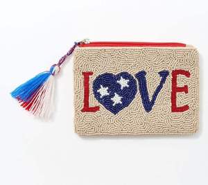 Porte-monnaie artisanal en tissu de coton, motif pastèque perlé, forme rectangulaire, fermeture éclair, broderie artisanale - Product Image 2