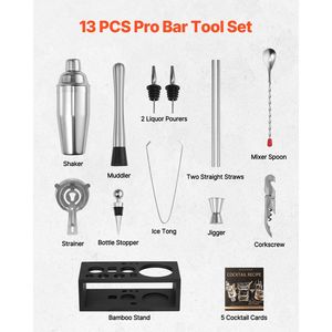 Set da Cocktail in Acciaio Inox 13 Pezzi con Supporto in Bambù, Kit da Barman per Martini e Cucchiaio Miscelatore - per Miscelare Cocktail e Drink - Product Image 2