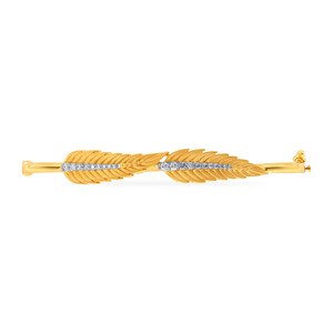 18K Yellow Gold Diamond Feather Leaf <b>Bangle</b> <b>Bracelet</b> for Women - Product Image 1