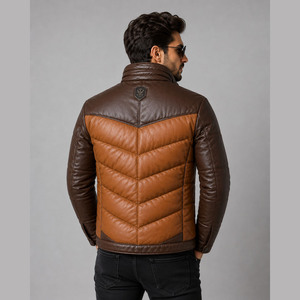 Puffer Leather <b>Jacket</b> for <b>Men</b> Embroidery Breathable Windproof Street Style Pakistan Made High Quality - Product Image 2